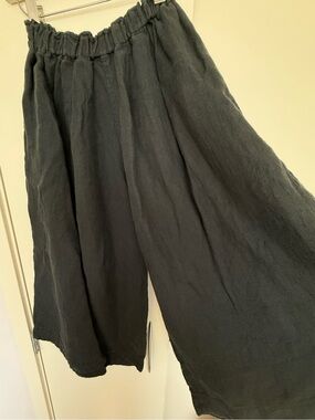 EUC Ichi Antiquites Black Linen Extra Wide leg Culottes One Size Hakama Japan